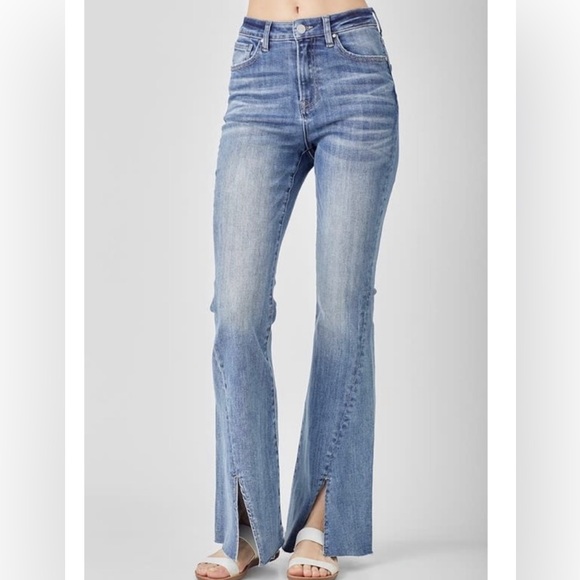 Risen High Rise Twisted Hem Flare Jeans - Picture 10 of 10
